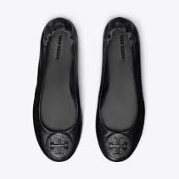 Nib Tory Burch Minnie Leather Ballet Flats  -   PERFECT BLACK /JET - Picture 3 of 5